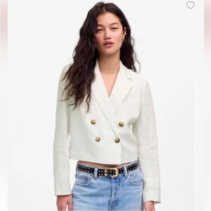 NWT madewell linen Cropped Double-Breasted Cream Blazer size 4